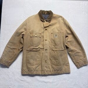 Carhartt Tan Canvas Sherpa Lined Work Jacket Mens‎ Size Large